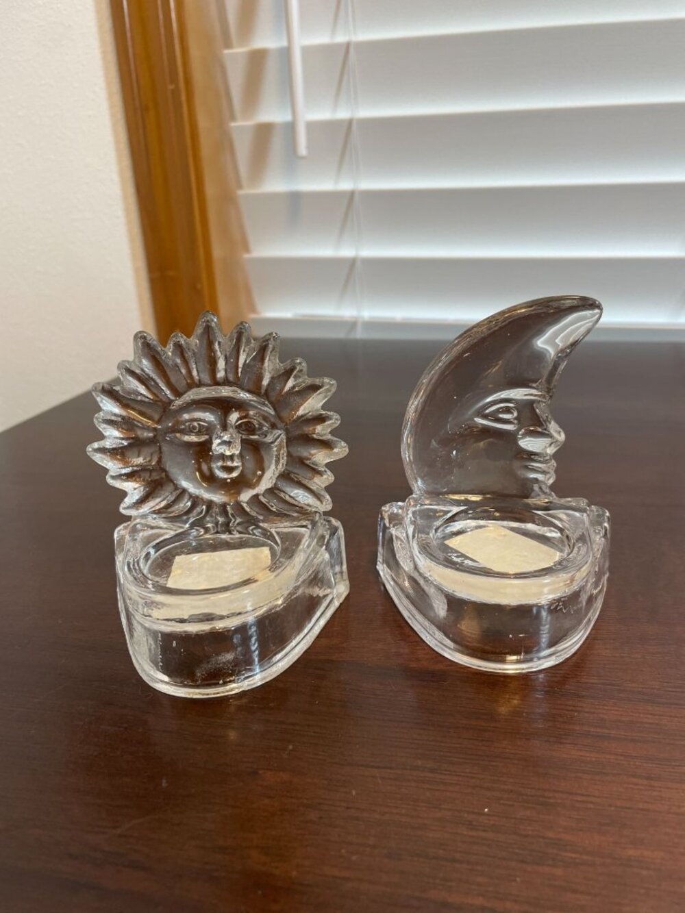 Vintage 90s Partylite Crystal Sun Moon Candle Votive Holders Set 69360, 69362 - Picture 3 of 9
